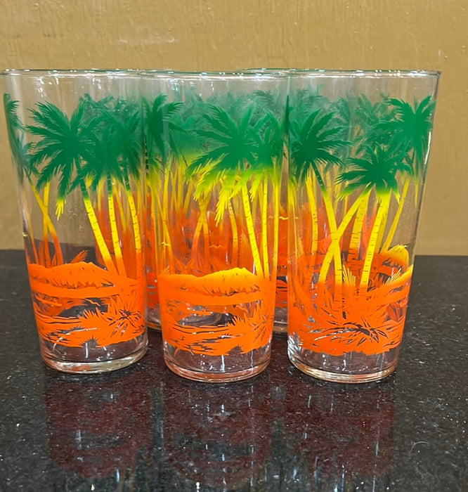 SET OF 8 VINTAGE PALM GLASSES