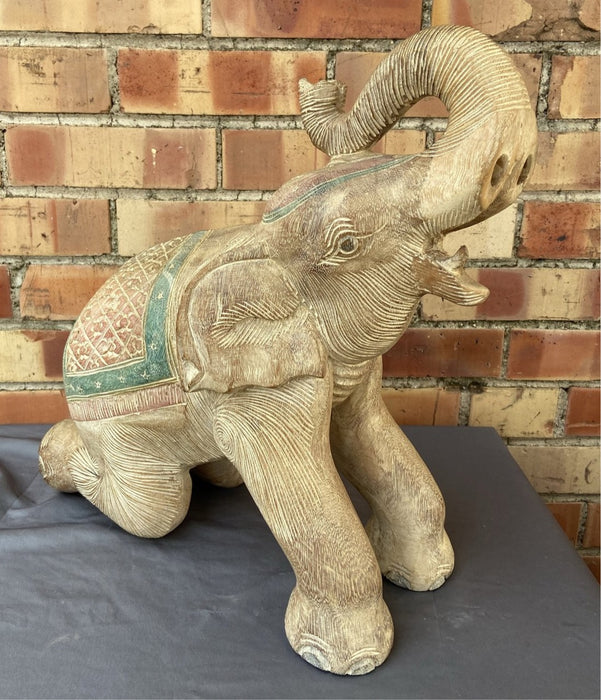 WOOD CARVED ELEPHANT AS FOUND - MISSING TUSKS