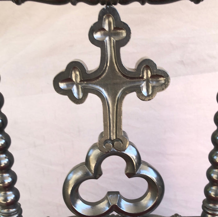 EBONIZED BOBBIN LEG PRIE DIEU WITH RED UPHOLSTERY