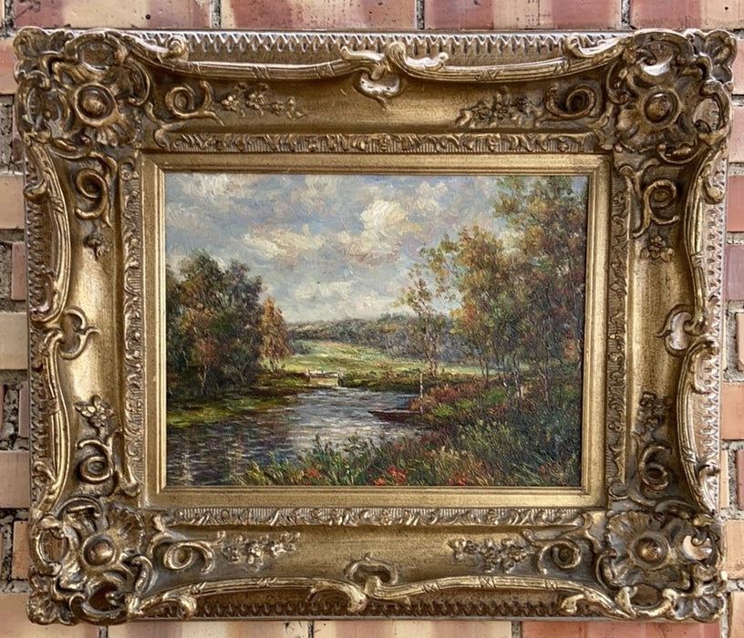 IMPRESSIONIST LANDSCAPE OIL PAINTING IN ORNATE GOLD FRAME