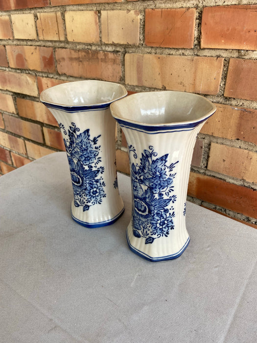 PAIR OF MEDIUM SIZE FLORAL DELFT VASES