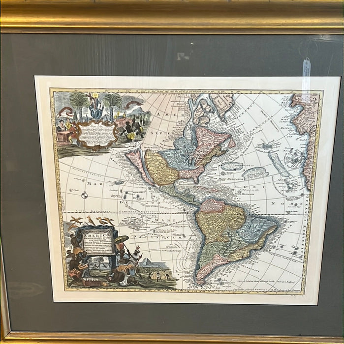 MAP OF AMERICAS IN GOLD FRAME