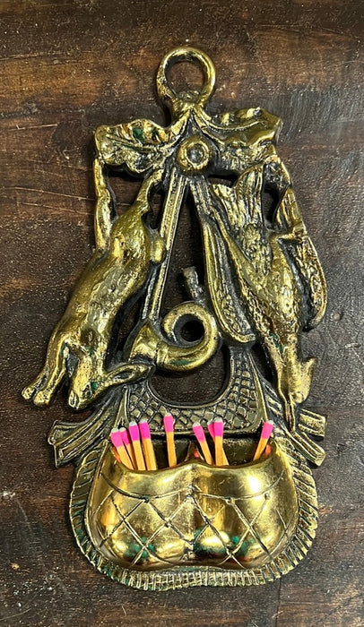 BRASS HUNTING THEME WALL POCKET WITH RABBIT AND BIRD