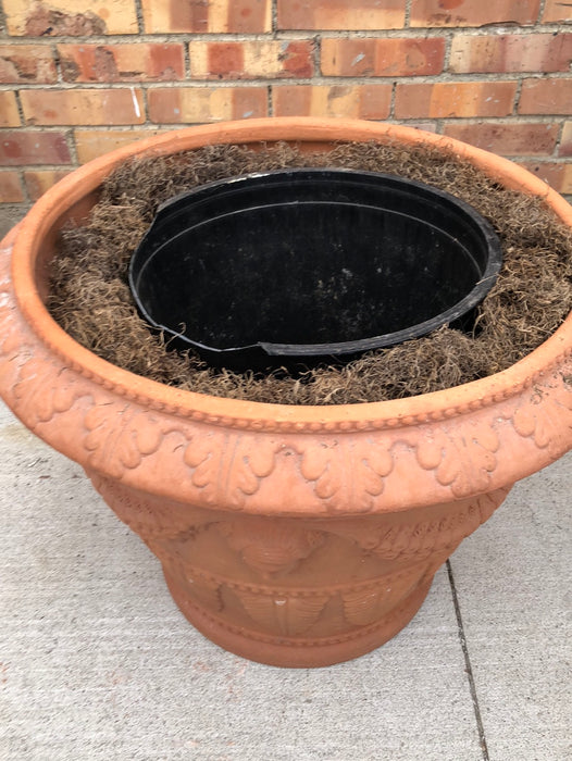 LARGE TERRA COTTA POT WITH CHERUBS AND VINES