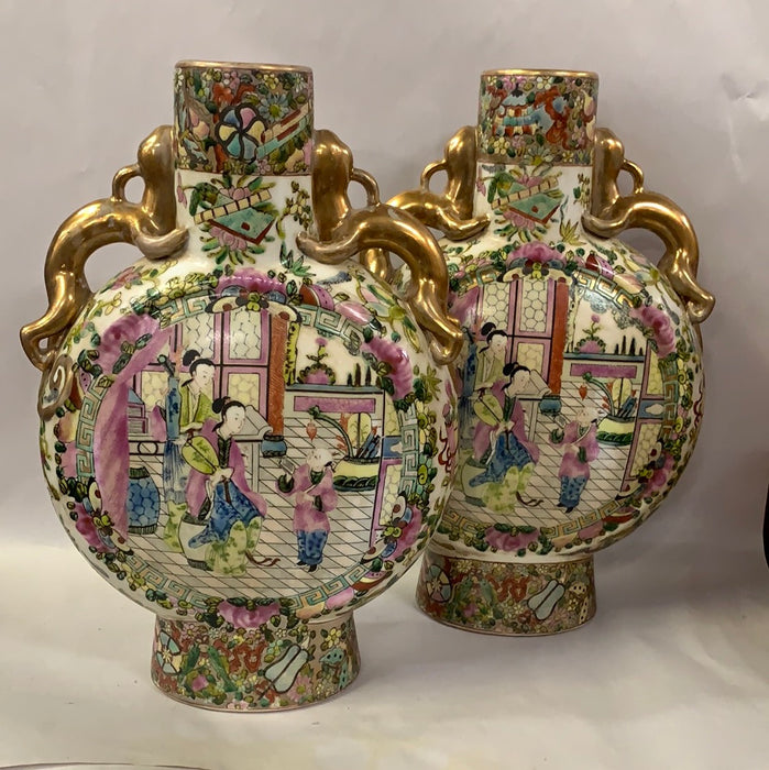 PAIR OF FAMILLE ROSE VASES WITH NARROW NECKS