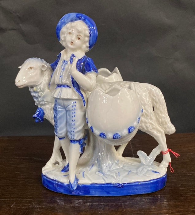 DELFT LADY AND SHEEP/LAMB FIGURINE