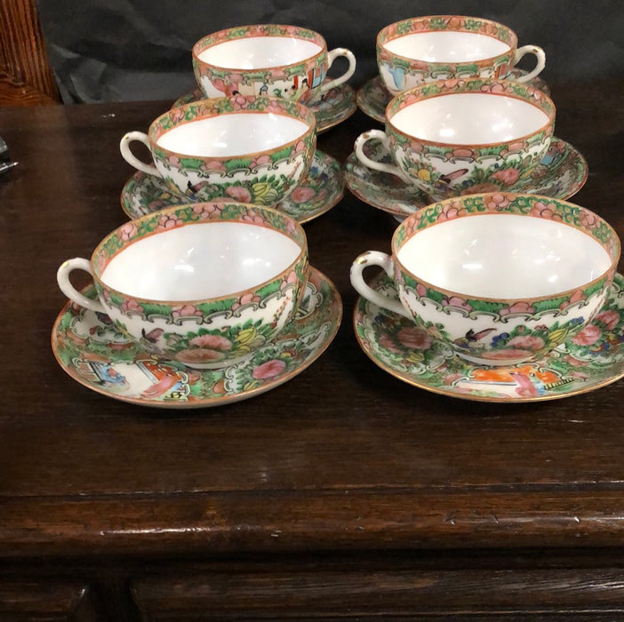 * SET OF SIX ROSE FAMILLE COFFEE CUPS WITH SAUCERS ADDED TO SOLD LOT