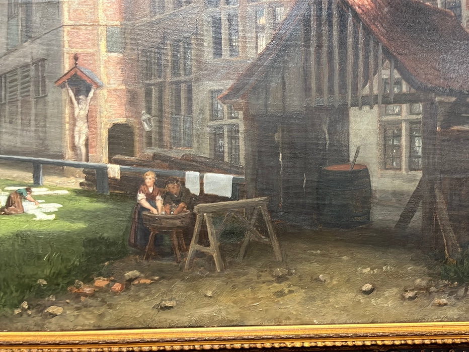 ALBERT DE KEYSER 1827-1896 BELGIAN OIL PAINTING ON CANVAS OF EUROPEAN COURTYARD