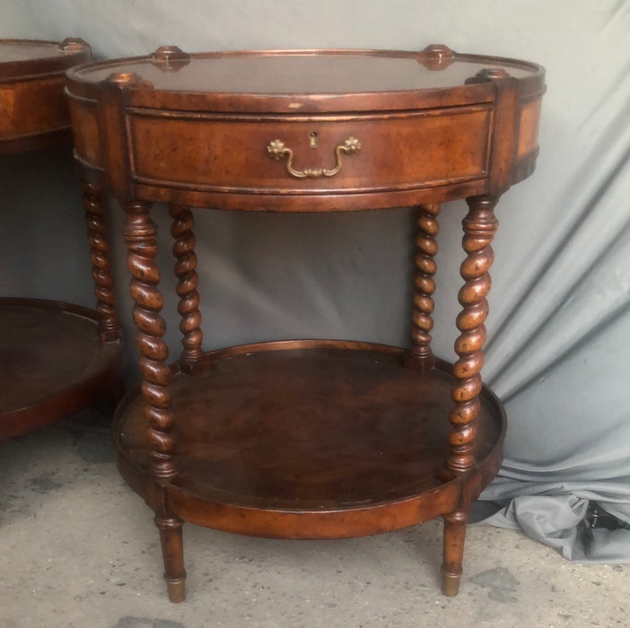 PAIR OF BARLEY TWIST ROUND END TABLES WITH DRAWERS