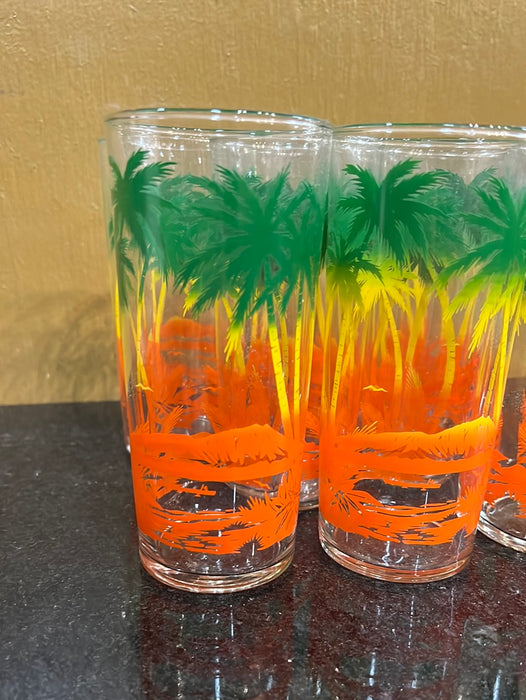 SET OF 8 VINTAGE PALM GLASSES