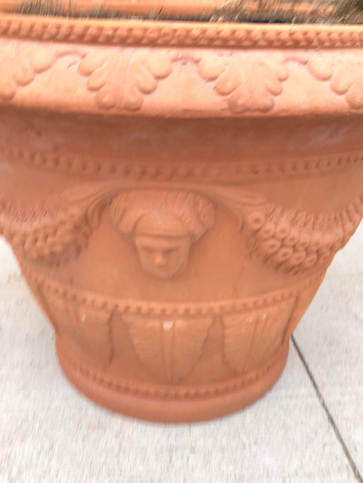 LARGE TERRA COTTA POT WITH CHERUBS AND VINES