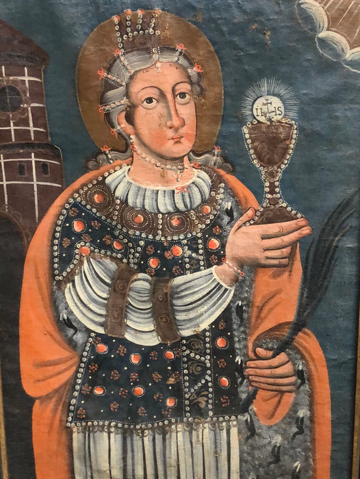 19TH CENTURY SAINT WITH CHALICE OIL PAINTING ON CANVAS