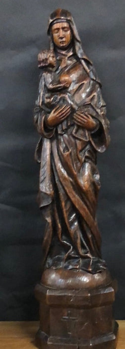 CARVED MADONNA AND CHILD SMALL STATUE