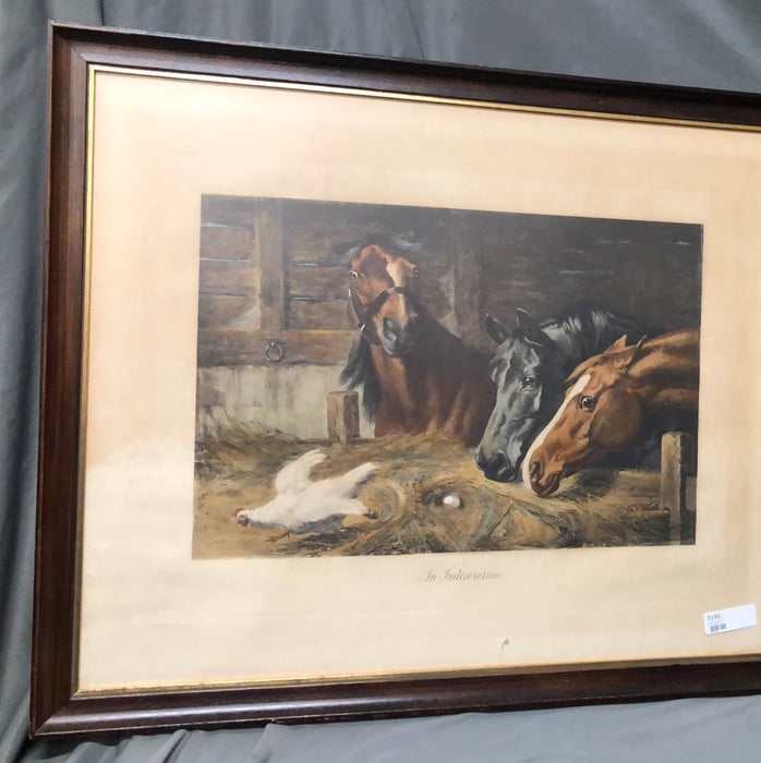 FRAMED FRINT OF 3 HORSES IN A BARN