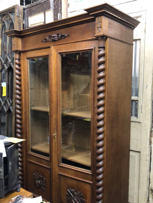 GREEN MAN LOUIS XIII BEVELED GLASS OAK BOOKCASE