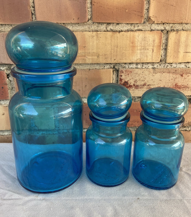 3 PIECE BRIGHT BLUE GLASS CANISTERS