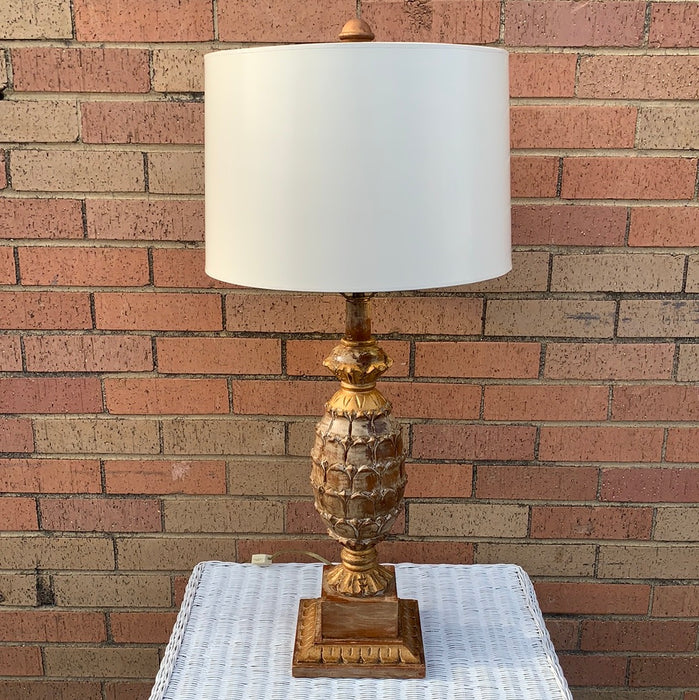 CARVED WOOD AND GILT PINEAPPLE LAMP