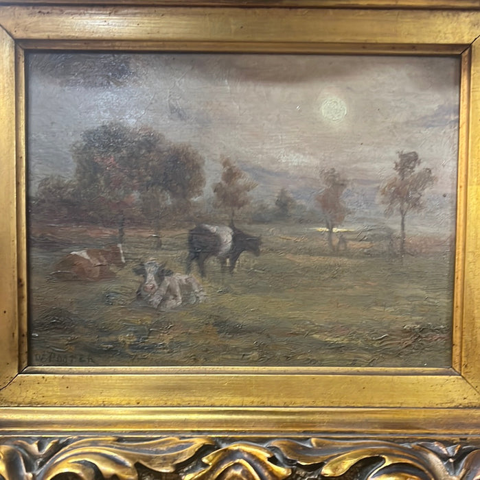 GILT FRAMED PASTURAL COWS PAINTING