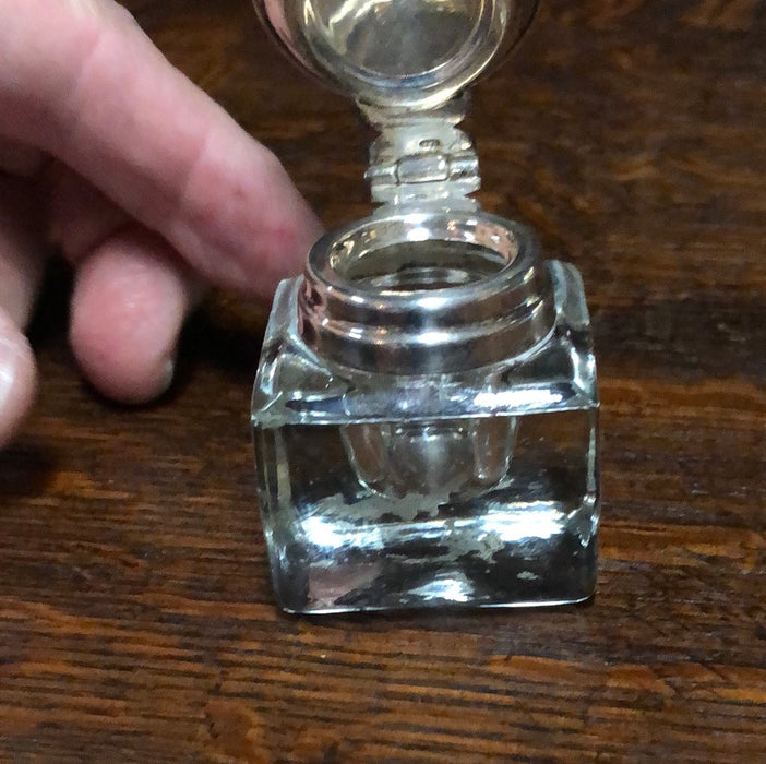 SMALL GLASS INKWELL WITH STERLING TOP