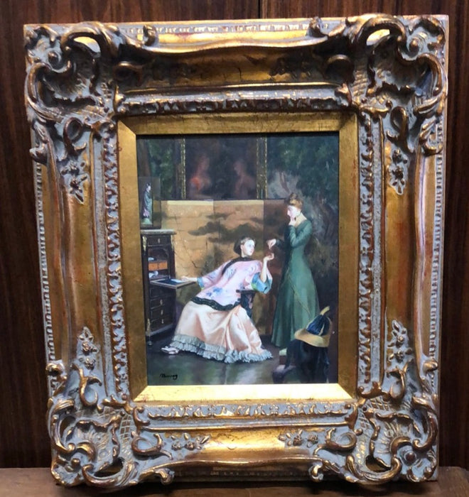 FRAMED OIL PAINTING ON BOARD OF "THE NECKLACE" COPY BY MURRAY