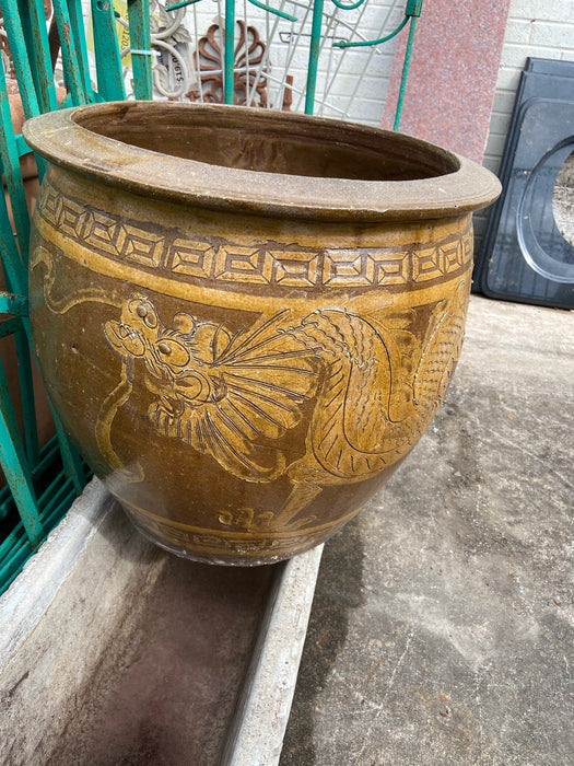 LARGE YELLOW AND BROWN CHINESE TERRA COTTA PLANTER