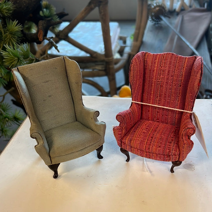 PAIR OF MINIATURE QUEEN ANNE WING BACK CHAIRS