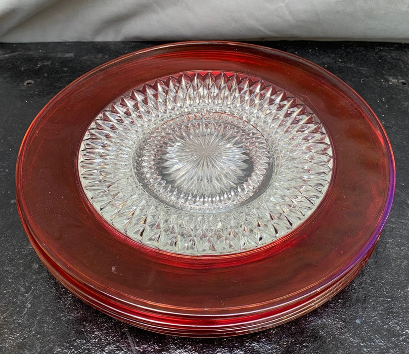SET OF 4 RUBY FLASH AND CLEAR PLATES