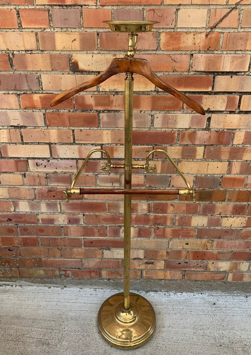 VINTAGE BRASS AND WOOD VALET