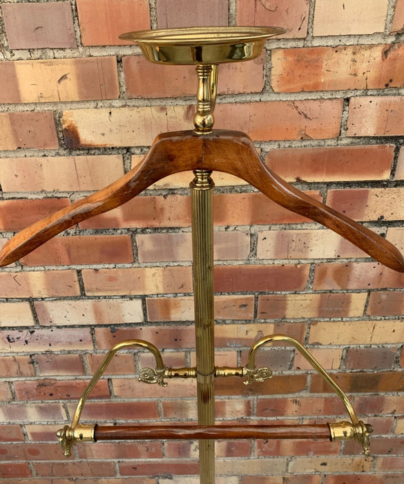 VINTAGE BRASS AND WOOD VALET