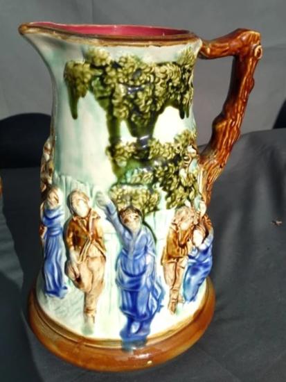 LARGE MAJOLICA PITCHER WITH PEOPLE