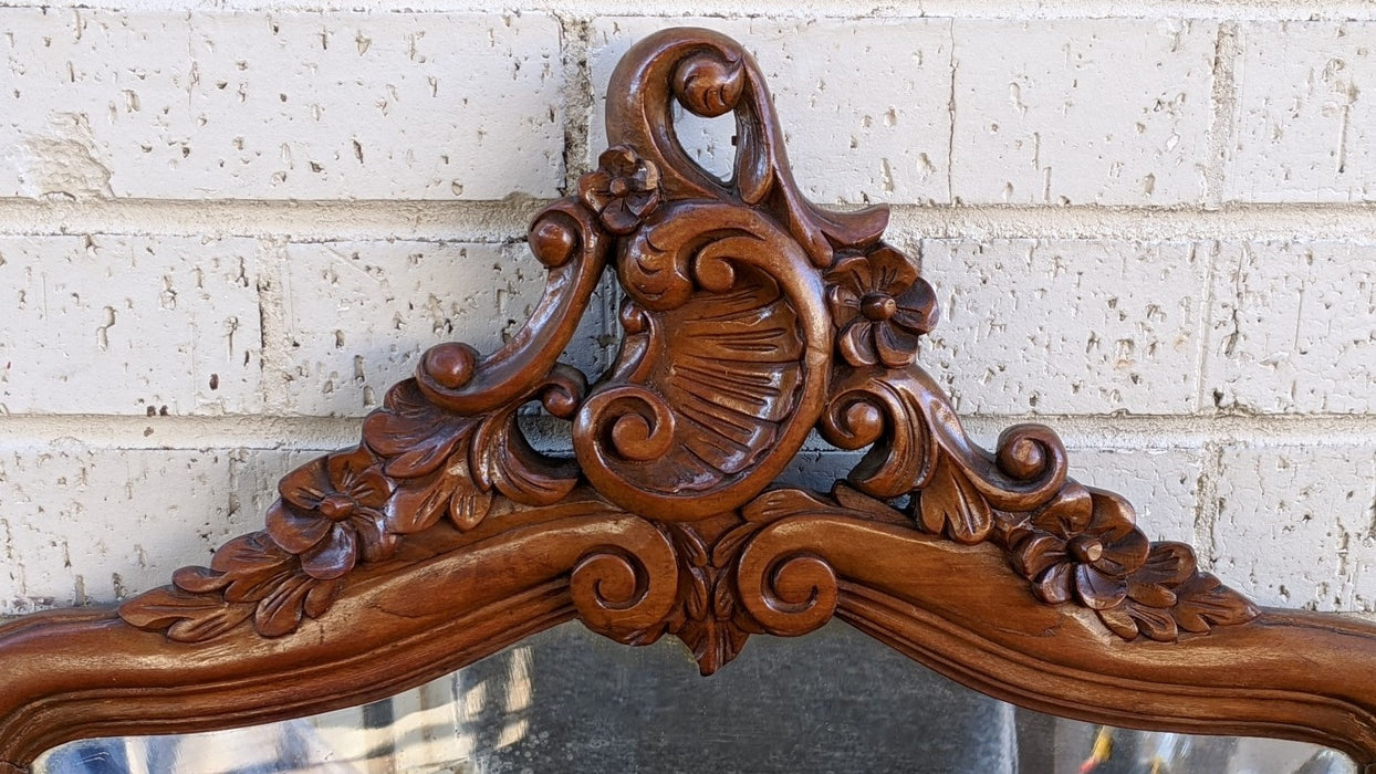 LOUIS XV STYLE BEVELED GLASS MIRROR WITH PEDIMENT