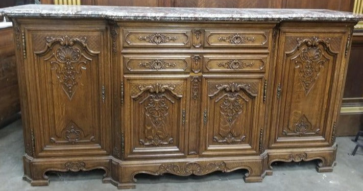 HUGE LIEGES FRENCH OAK ENFILADE SIDEBOARD WITH LAVANTA MARBLE TOP