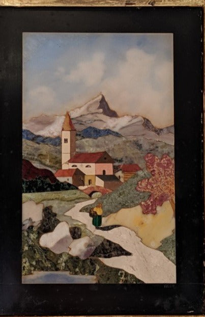 ITALIAN PIETRA DURA LANDSCAPE IN GOLD FRAME