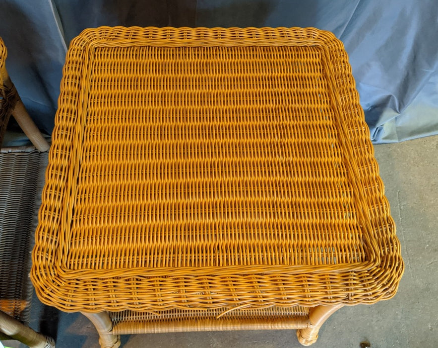 PAIR OF OUTDOOR WICKER STYLE SIDE TABLES