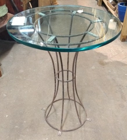SMALL ROUND GLASS TOP IRON TABLE